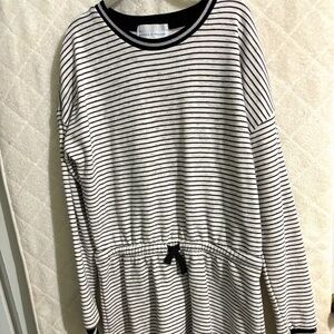 Rockets of Awesome Girl's cotton blend black and white striped long sleeve dress